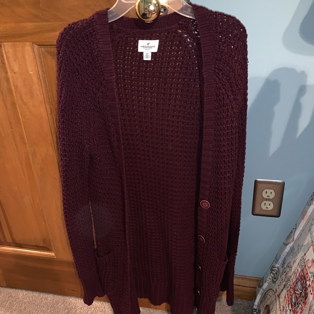 American Eagle Maroon Knit Cardigan